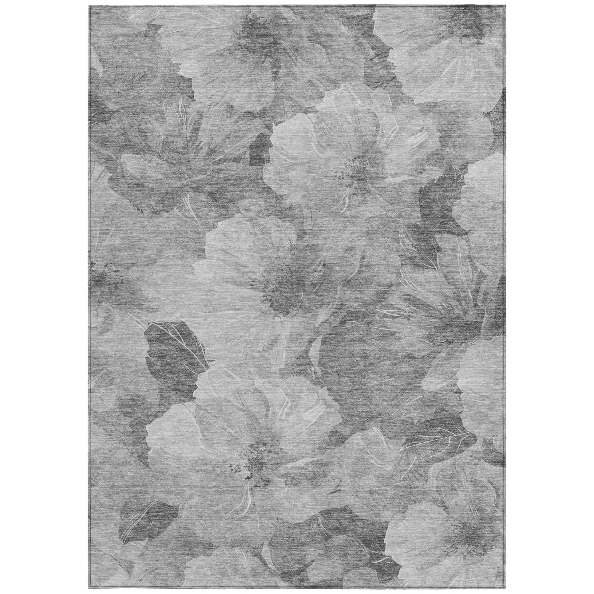 611441 3 x 5 ft. Gray & Charcoal Floral Washable Transitional Indoor & Outdoor Rectangle Area Rug