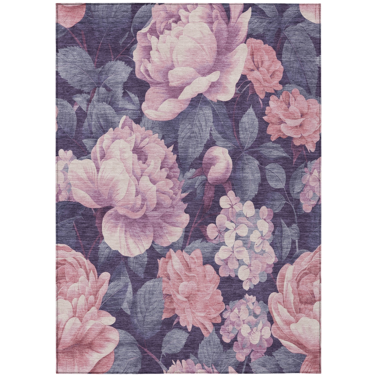 611578 10 x 14 ft. Pink & Mauve Floral Washable Transitional Indoor & Outdoor Rectangle Area Rug