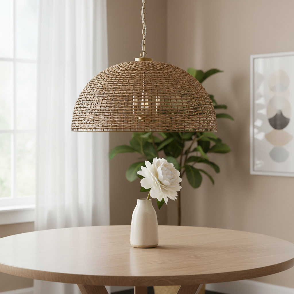 611629 21.5 x 37.75 x 37.75 in. Brown Single Rattan Dimmable Ceiling Light with Brown Shades