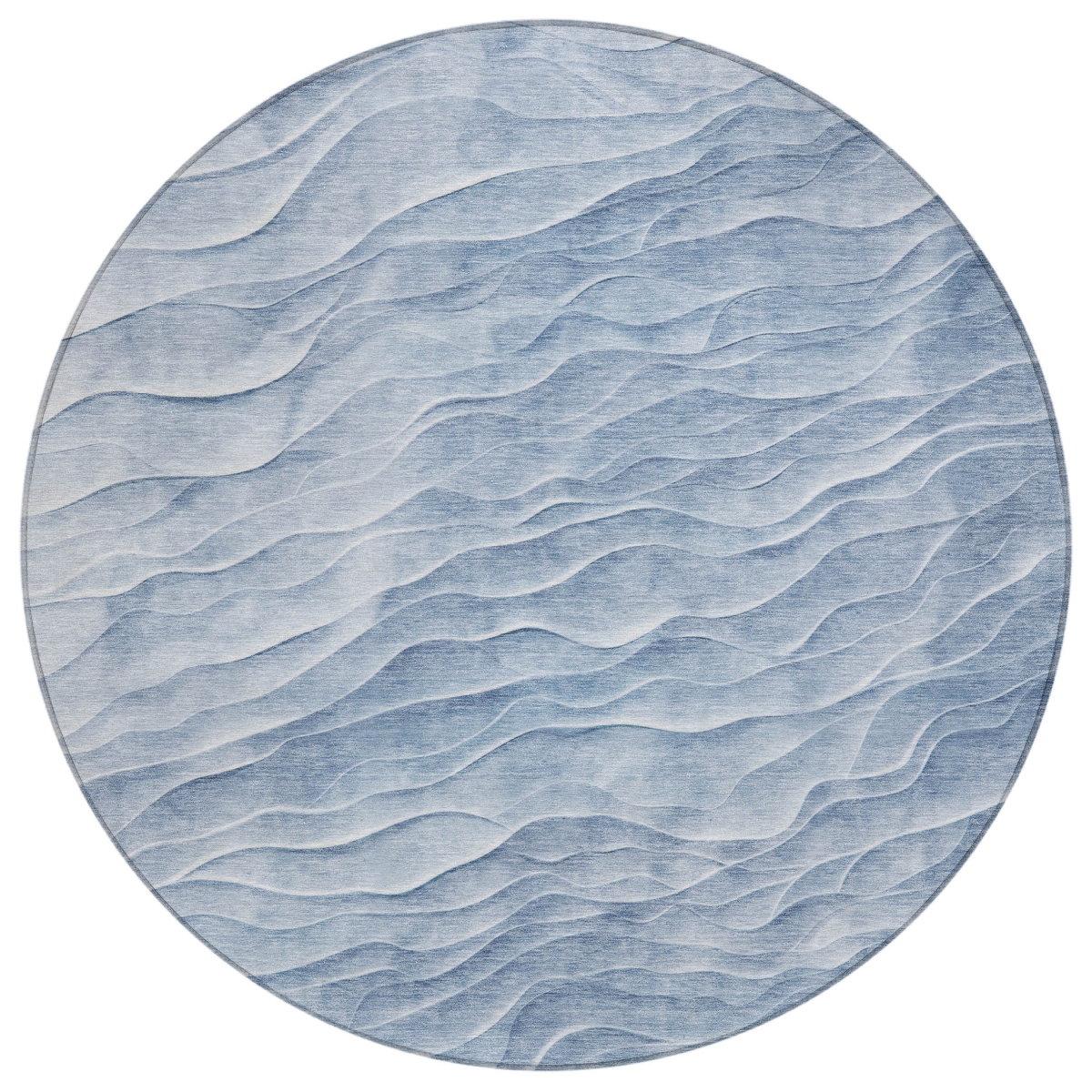 611990 8 ft. Denim Blue & Blue Abstract Washable Transitional Indoor & Outdoor Round Area Rug
