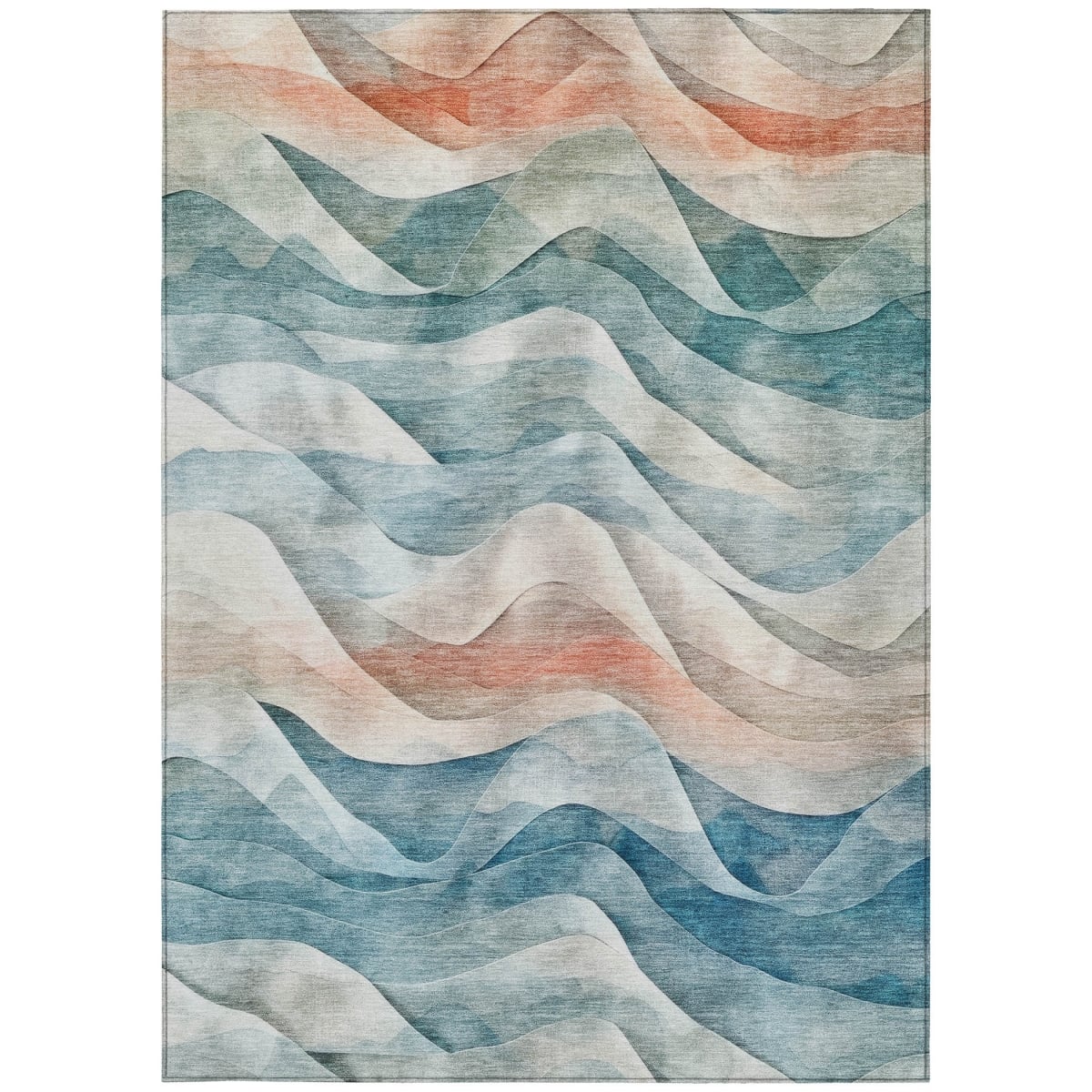 612030 3 x 5 ft. Teal, Blue & Peach Abstract Washable Transitional Indoor & Outdoor Rectangle Area Rug