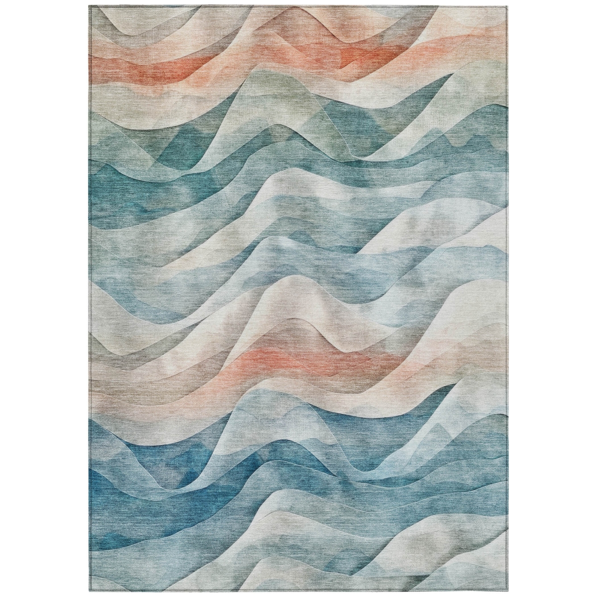 612035 10 x 14 ft. Teal, Blue & Peach Abstract Washable Transitional Indoor & Outdoor Rectangle Area Rug