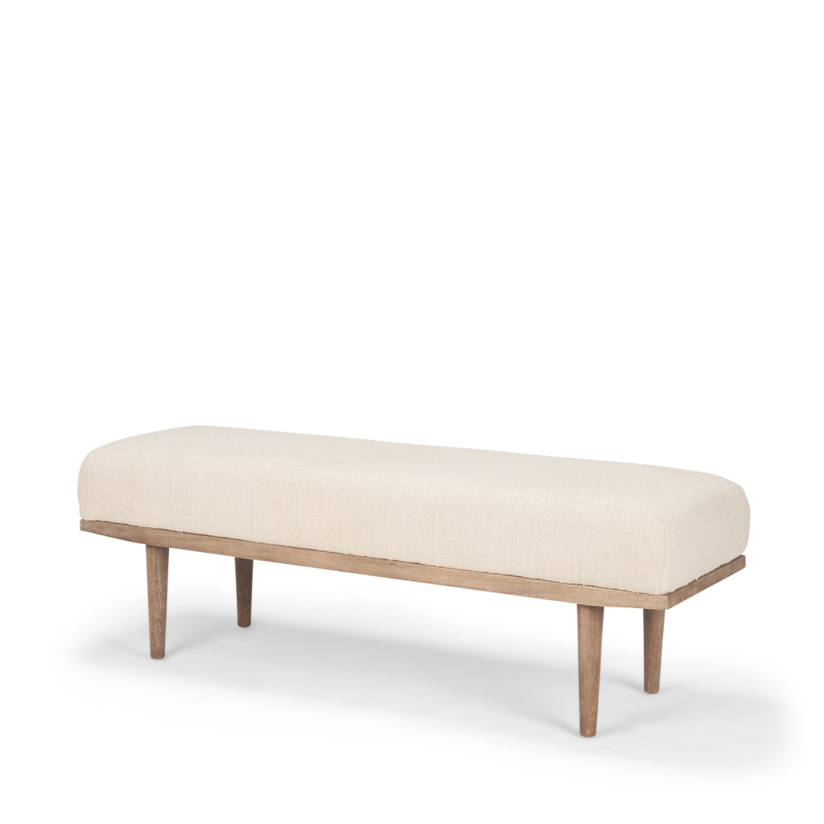 606738 56 in. Beige & Brown Cotton & Solid Wood Upholstered Bench