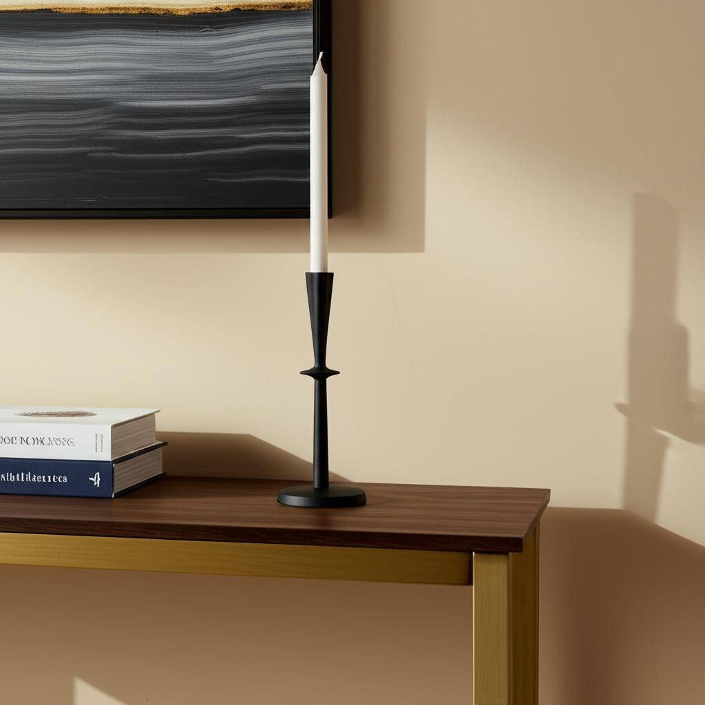 608430 11 in. Black Metal Tabletop Taper Candlestick