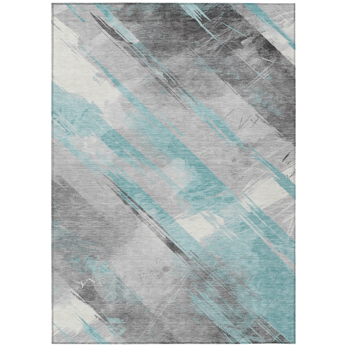611434 10 x 14 ft. Teal, Blue & Gray Striped Washable Transitional Indoor & Outdoor Rectangle Area Rug