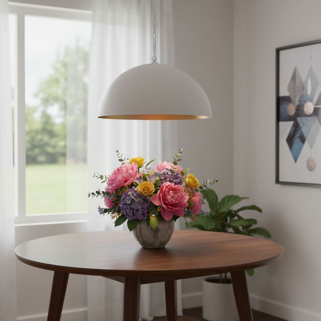 611619 23 x 39 x 39 in. White Single Metal Dimmable Ceiling Light with Shades