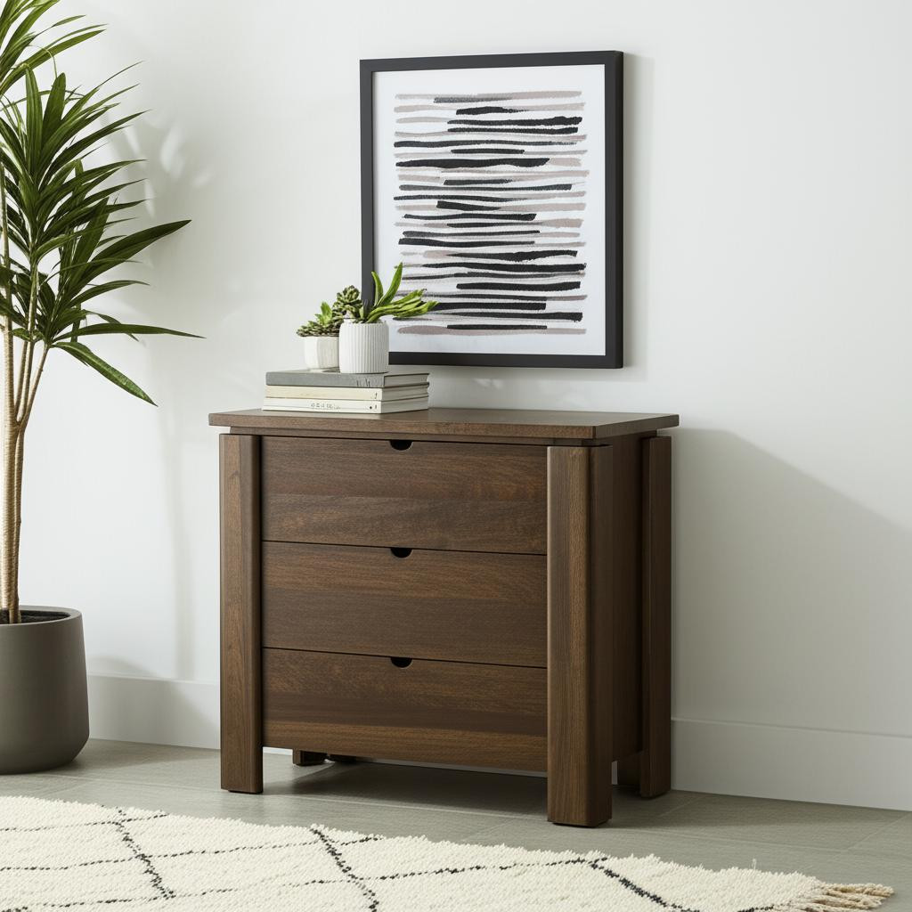 611037 36 in. Dark Brown Solid Wood Accent Cabinet with 3 Doors