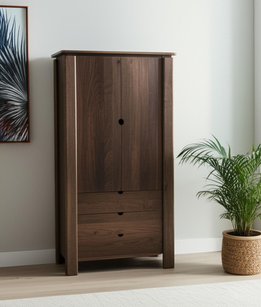 611050 40 in. Dark Brown Solid Wood Curio Cabinet with 2 Doors & 3 Doors