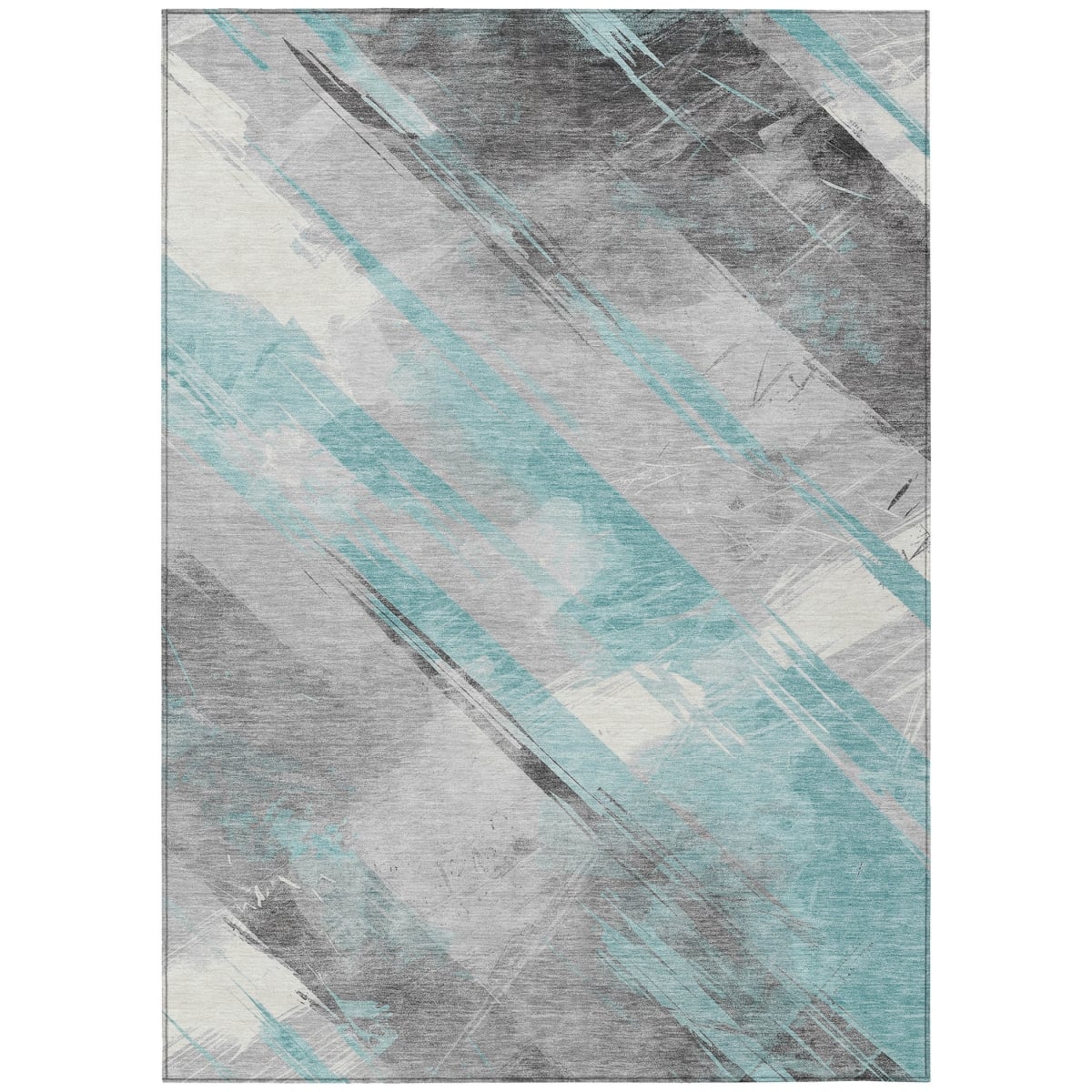 611430 5 x 8 ft. Teal, Blue & Gray Striped Washable Transitional Indoor & Outdoor Rectangle Area Rug