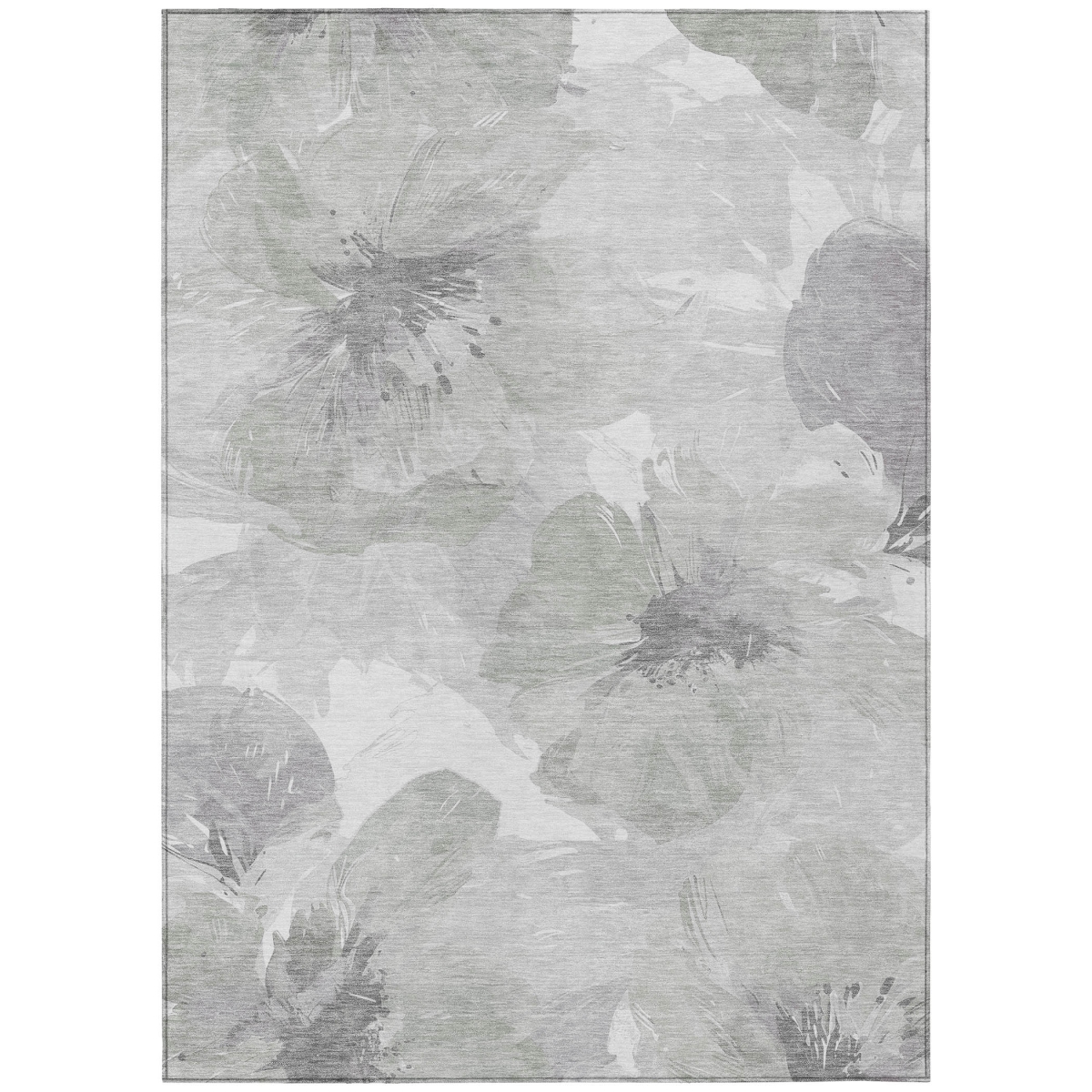 611525 3 x 5 ft. Ivory & Silver Floral Washable Transitional Indoor & Outdoor Rectangle Area Rug
