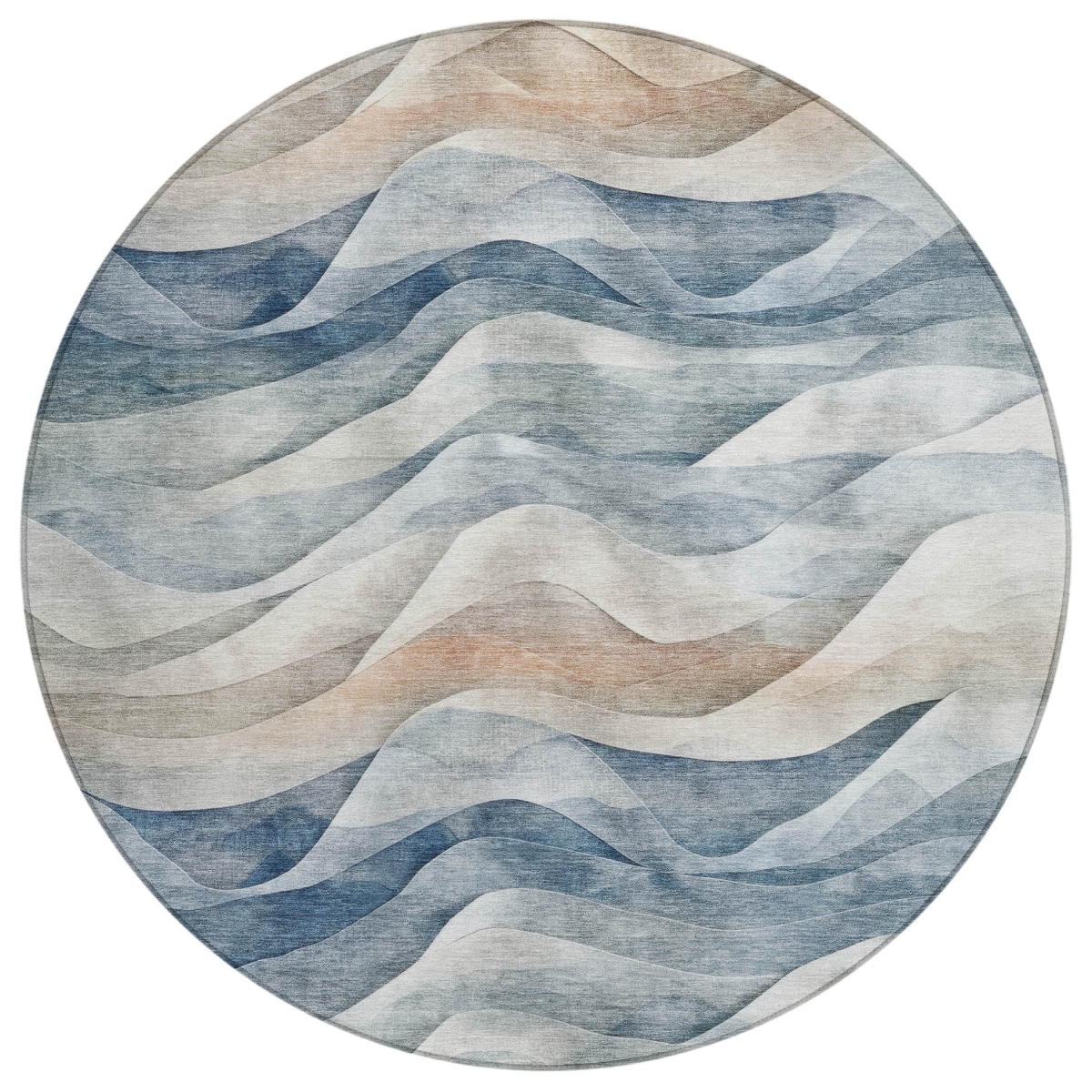 612014 8 ft. Blue & Ivory Abstract Washable Transitional Indoor & Outdoor Round Area Rug