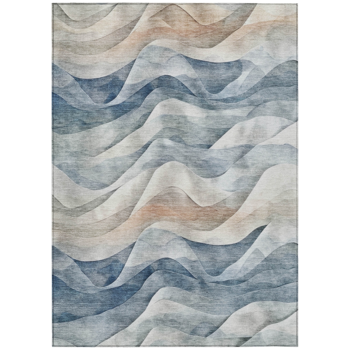 612017 10 x 14 ft. Blue & Ivory Abstract Washable Transitional Indoor & Outdoor Rectangle Area Rug