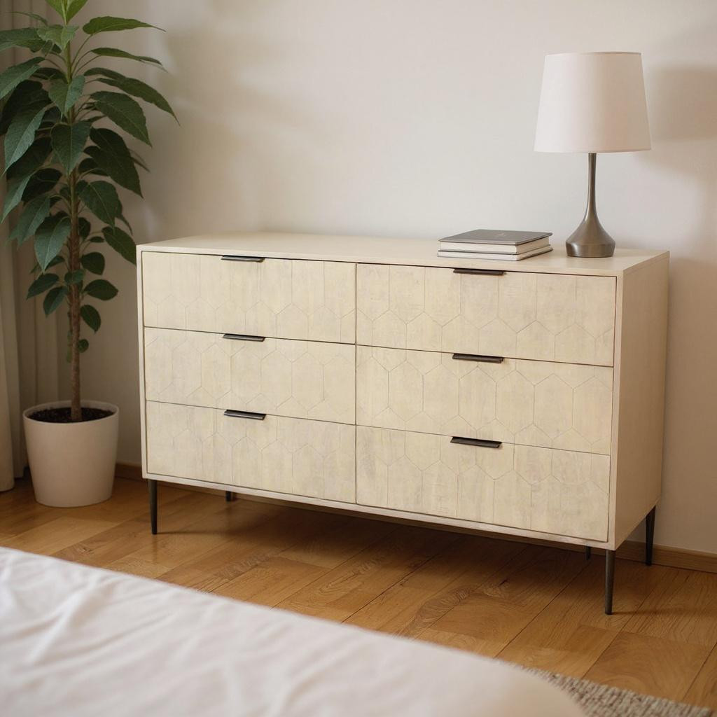 620849 35 x 56 x 16 in. Natural Solid Wood 6 Drawers Dresser