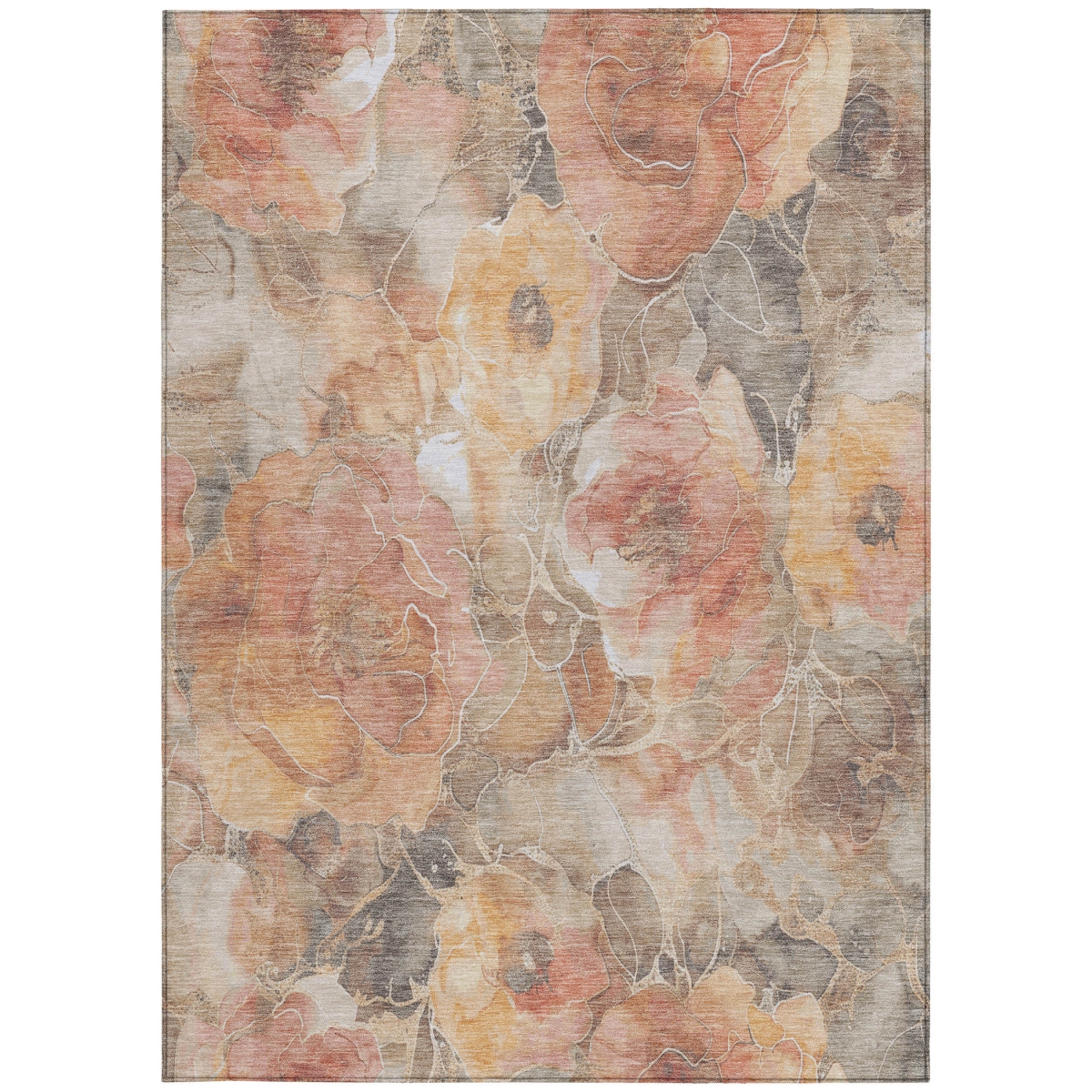 623097 5 x 8 ft. Peach & Gray Floral Washable Transitional Indoor & Outdoor Rectangle Area Rug