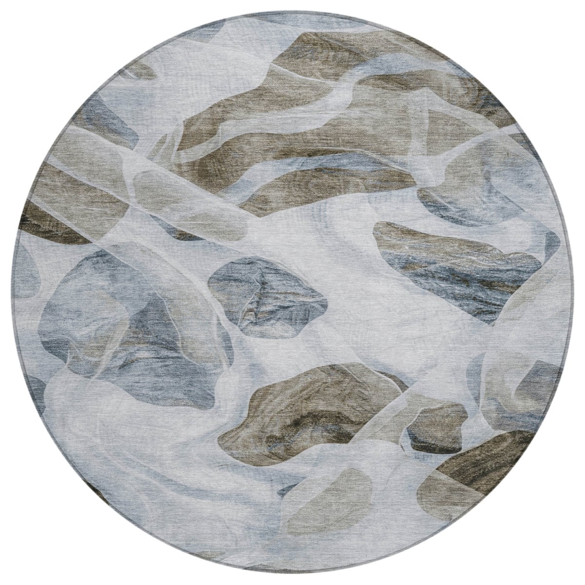 623206 8 ft. Sky Blue & Taupe Abstract Washable Transitional Indoor & Outdoor Round Area Rug