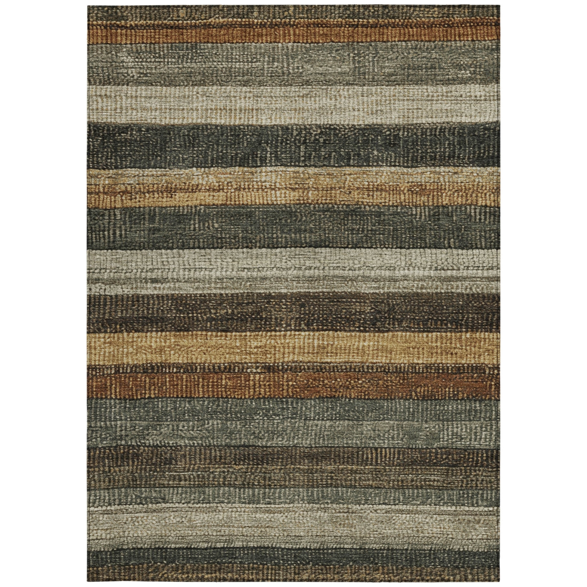 623239 10 x 14 ft. Khaki & Gold Striped Washable Transitional Indoor & Outdoor Rectangle Area Rug
