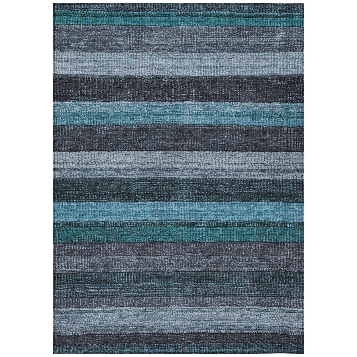 623247 5 x 8 ft. Teal, Blue & Gray Striped Washable Transitional Indoor & Outdoor Rectangle Area Rug