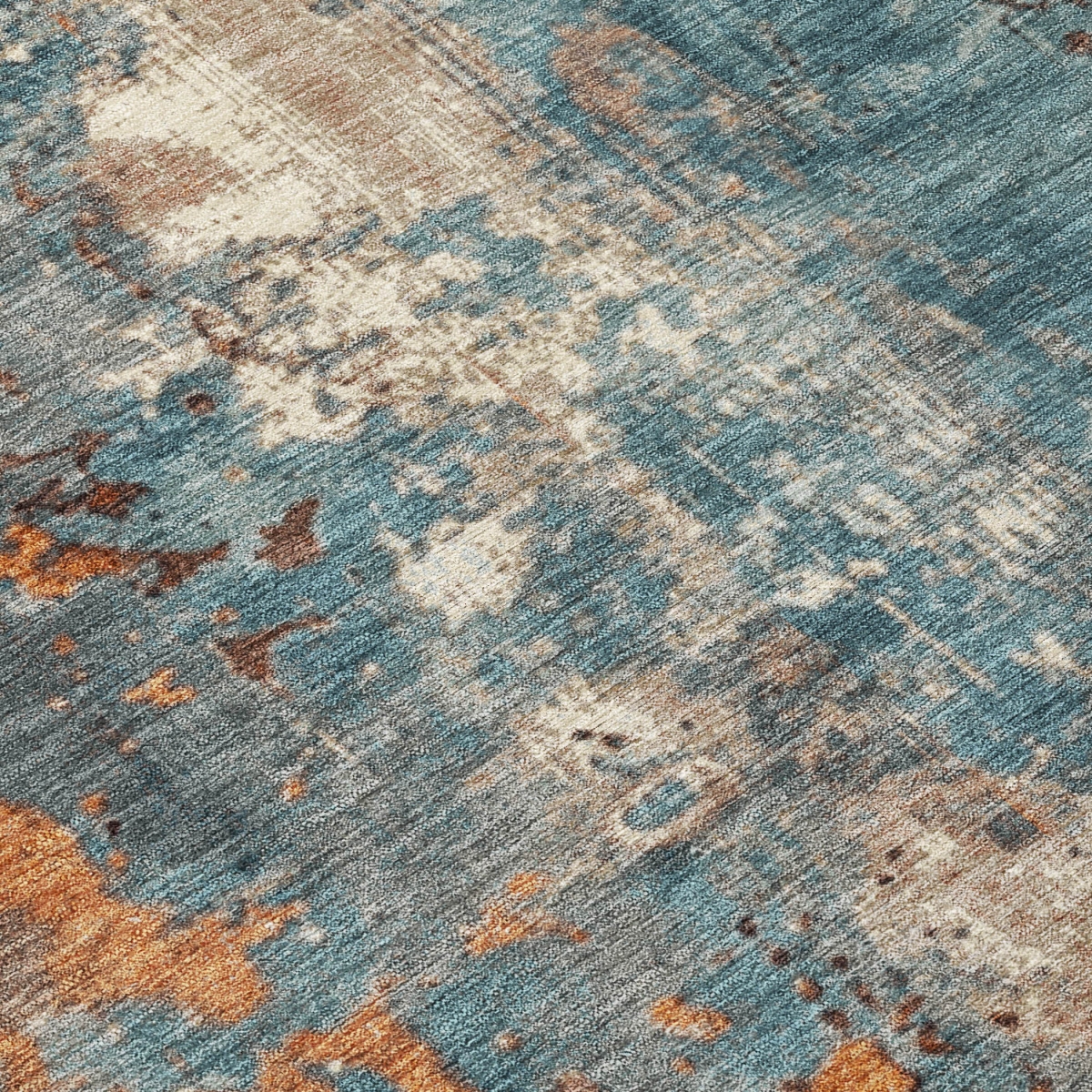 623442 10 x 14 ft. Teal, Blue & Copper Abstract Washable Transitional Indoor & Outdoor Rectangle Area Rug