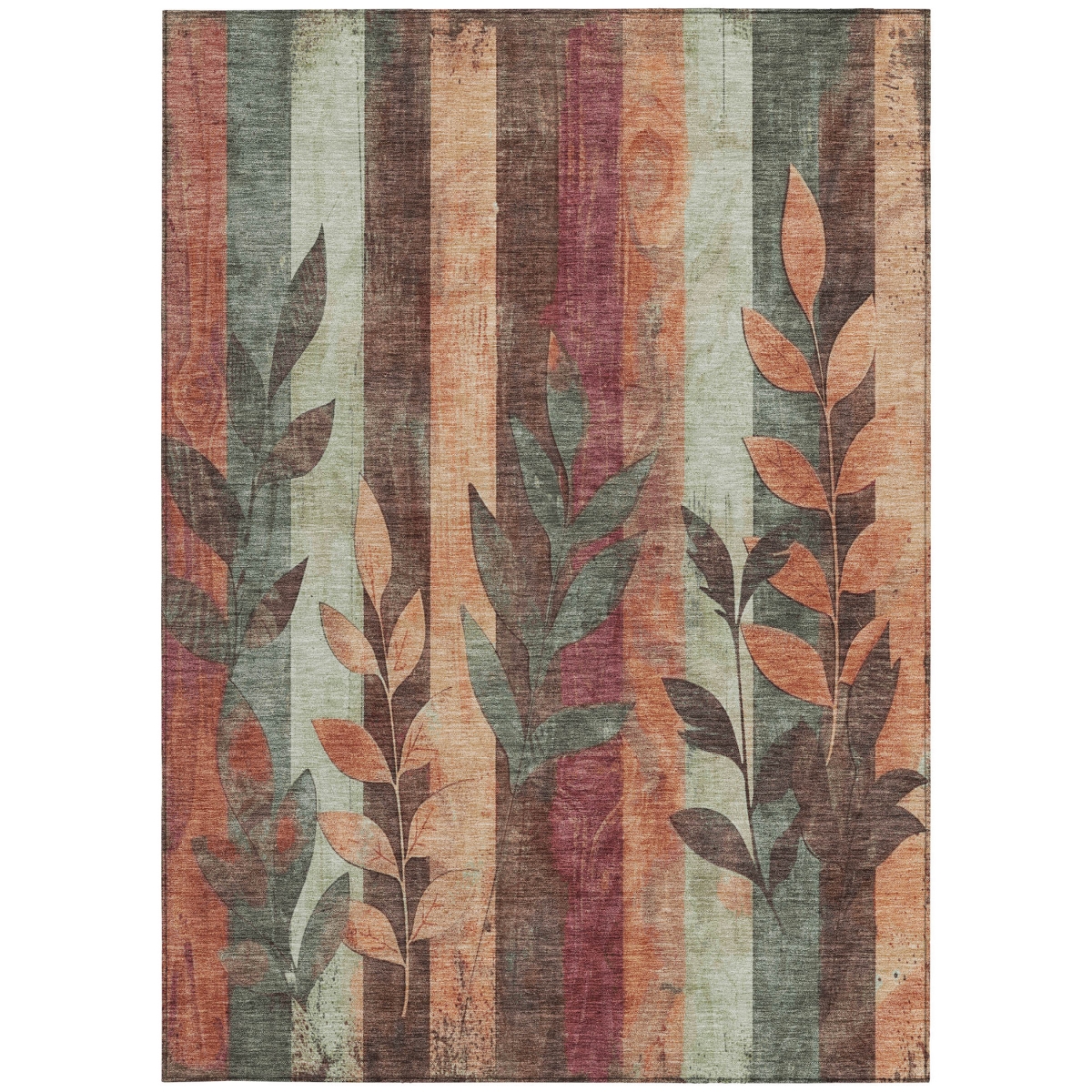 623464 8 x 10 ft. Terra Cotta & Sage Floral Washable Transitional Indoor & Outdoor Rectangle Area Rug