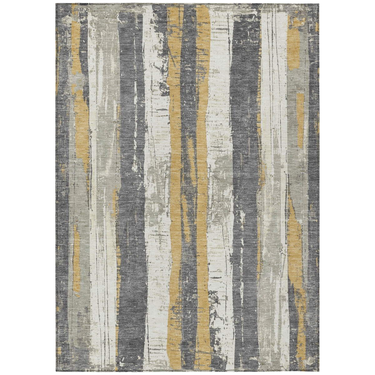 623492 5 x 8 ft. Gold & Gray Striped Washable Transitional Indoor & Outdoor Rectangle Area Rug