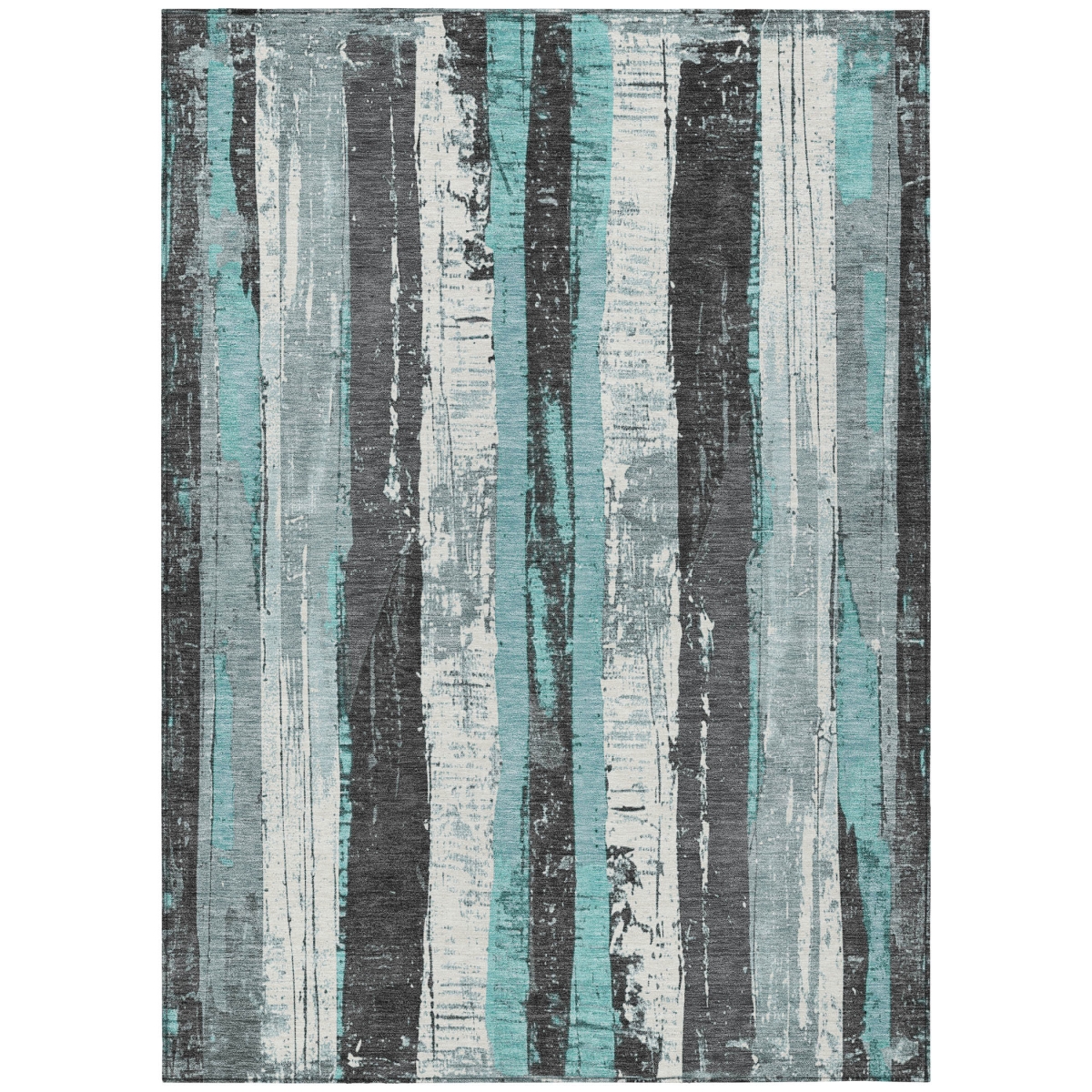 623498 5 x 8 ft. Teal, Blue & Gray Striped Washable Transitional Indoor & Outdoor Rectangle Area Rug