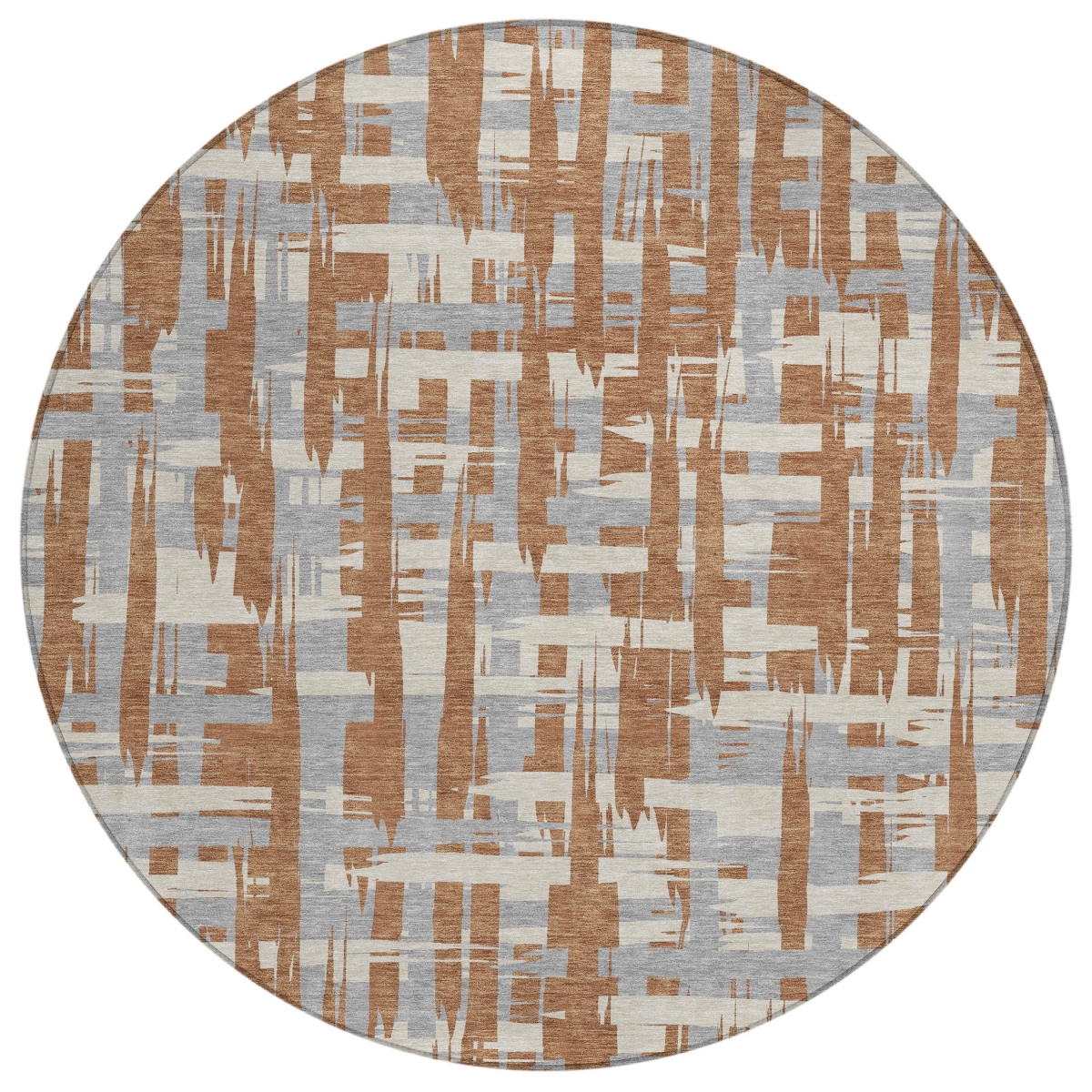 622727 8 ft. Rust Gray & Ivory Striped Washable Transitional Indoor & Outdoor Round Area Rug