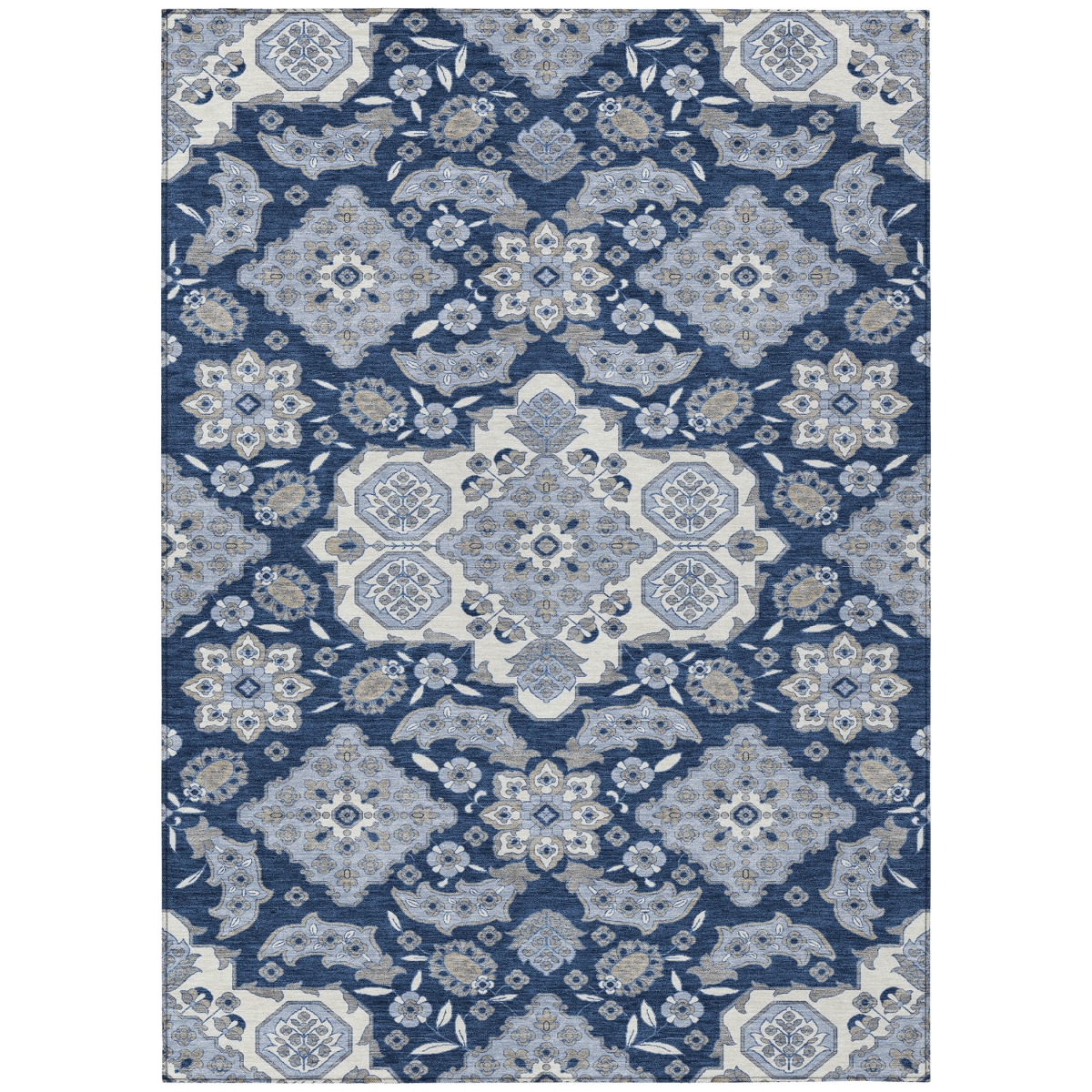 622850 10 x 14 ft. Blue, Ivory & Gray Medallion Washable Traditional Indoor & Outdoor Rectangle Area Rug
