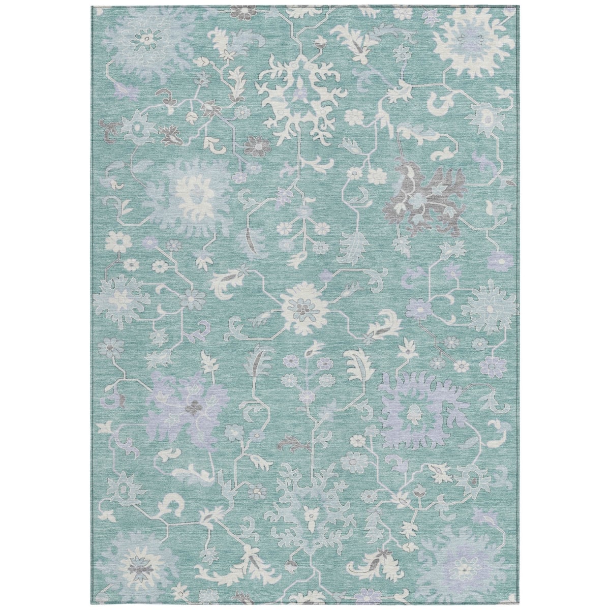 622949 8 x 10 ft. Pale Aqua Ivory & Gray Floral Washable Transitional Indoor & Outdoor Rectangle Area Rug