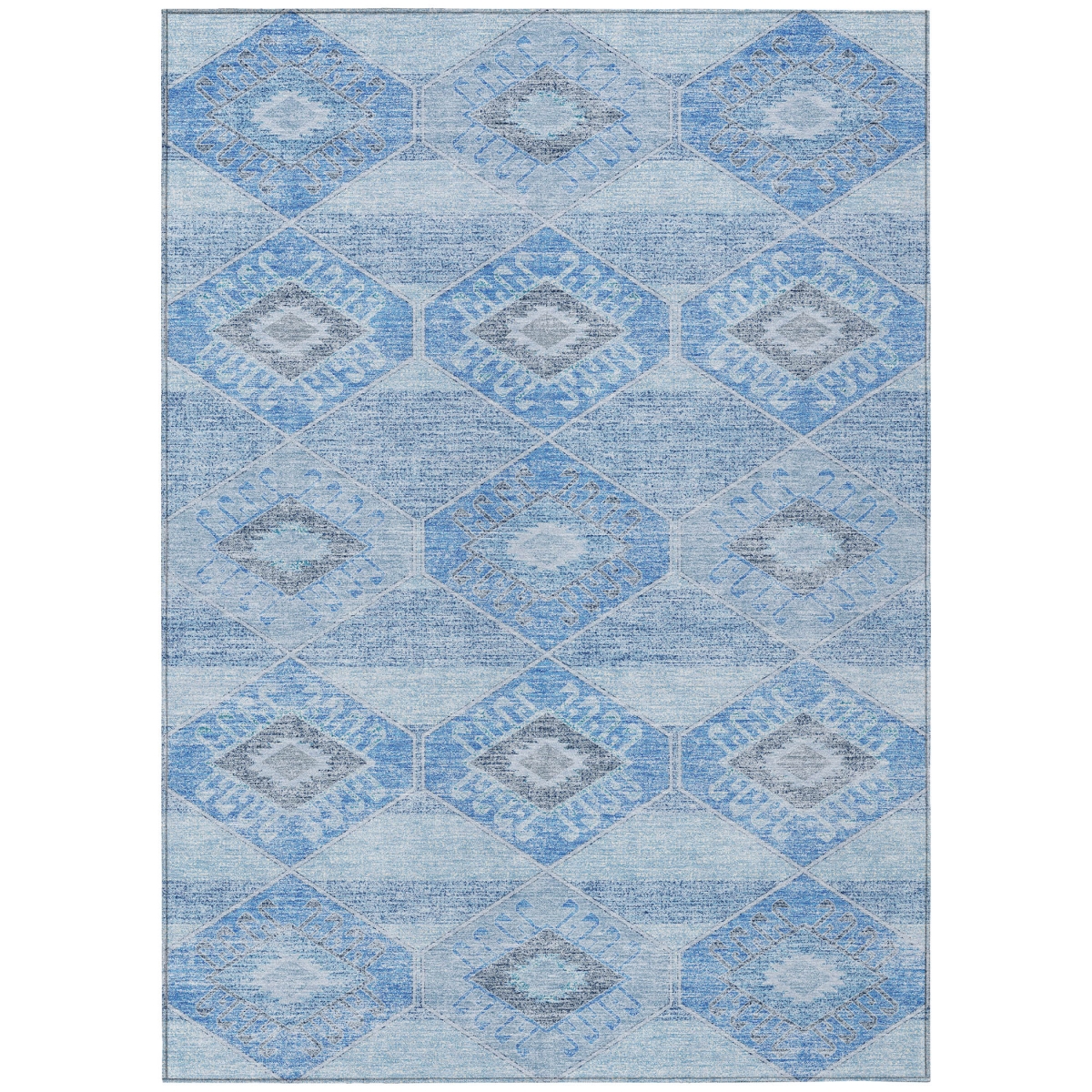 623017 10 x 14 ft. Blue & Gray Aztec Washable Transitional Indoor & Outdoor Rectangle Area Rug