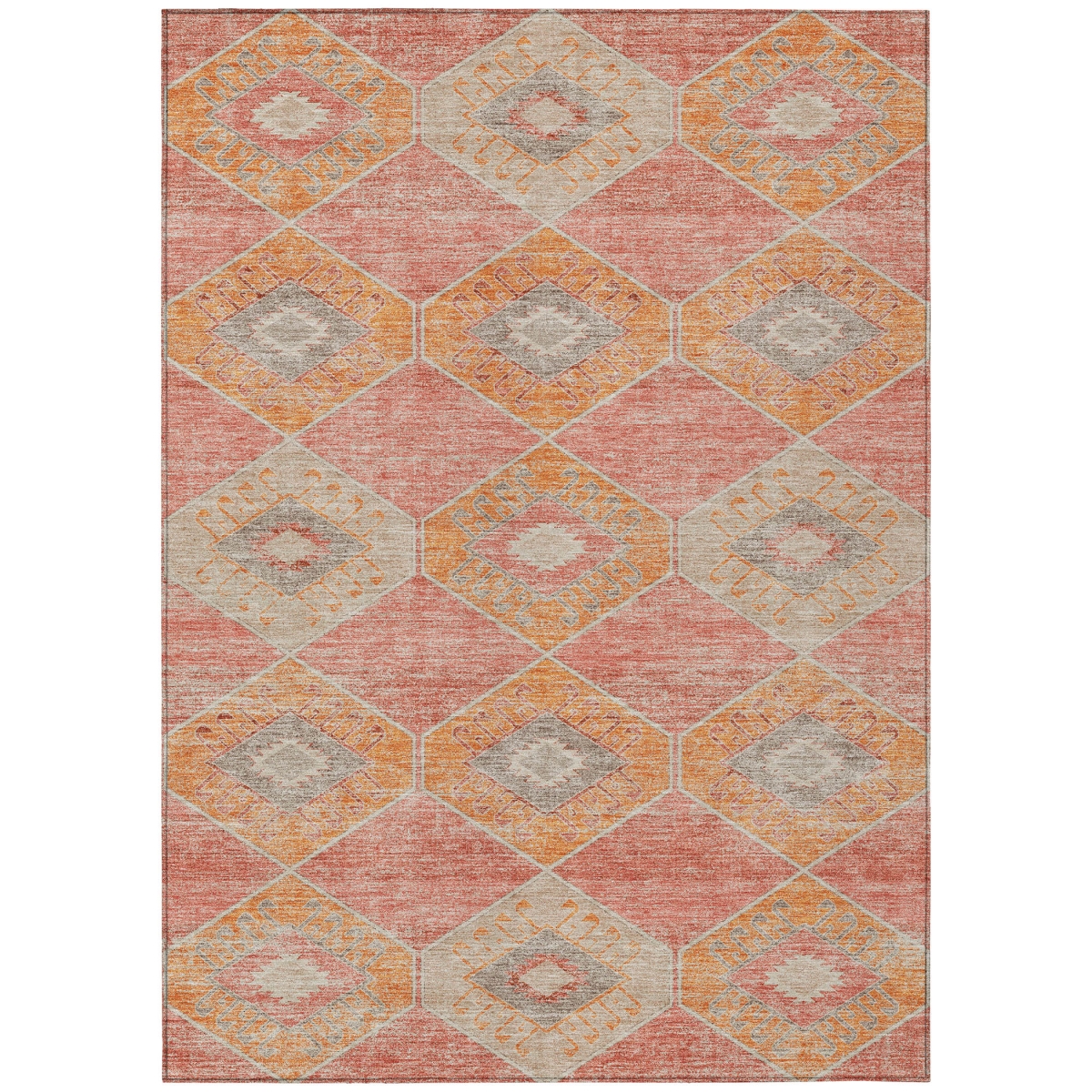 623029 10 x 14 ft. Coral & Gray Aztec Washable Transitional Indoor & Outdoor Rectangle Area Rug