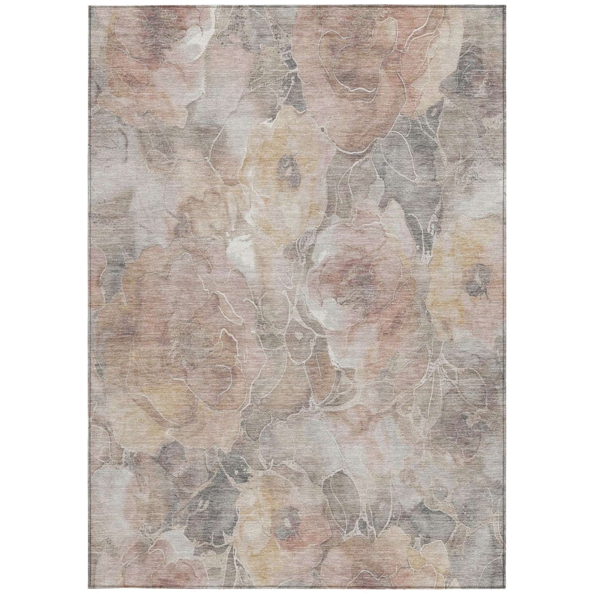 623115 5 x 8 ft. Taupe & Gray Floral Washable Transitional Indoor & Outdoor Rectangle Area Rug