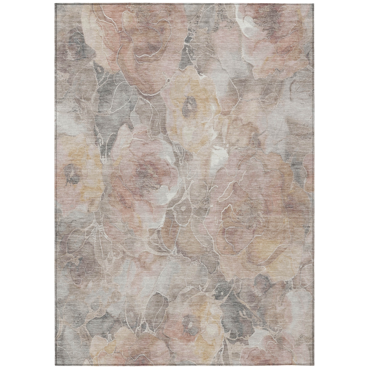 623118 9 x 12 ft. Taupe & Gray Floral Washable Transitional Indoor & Outdoor Rectangle Area Rug