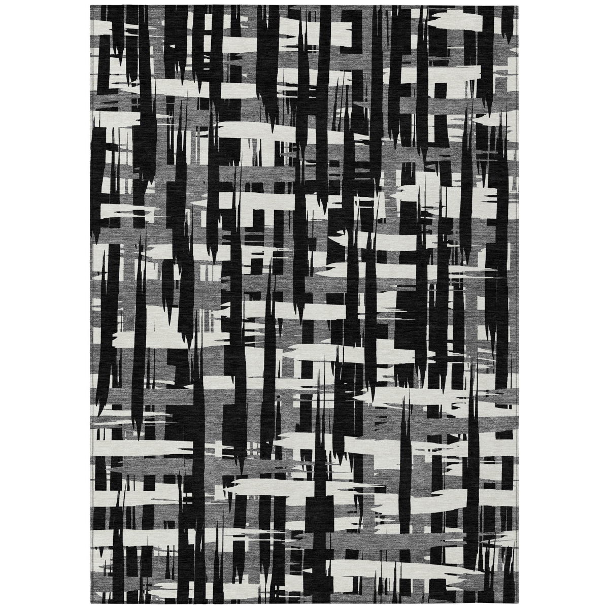 622681 9 x 12 ft. Black Gray & Ivory Striped Washable Transitional Indoor & Outdoor Rectangle Area Rug