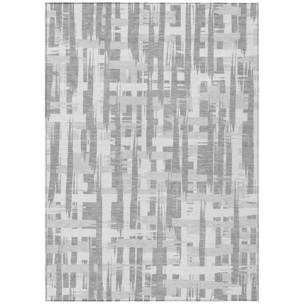 622696 5 x 8 ft. Gray Silver & Ivory Striped Washable Transitional Indoor & Outdoor Rectangle Area Rug