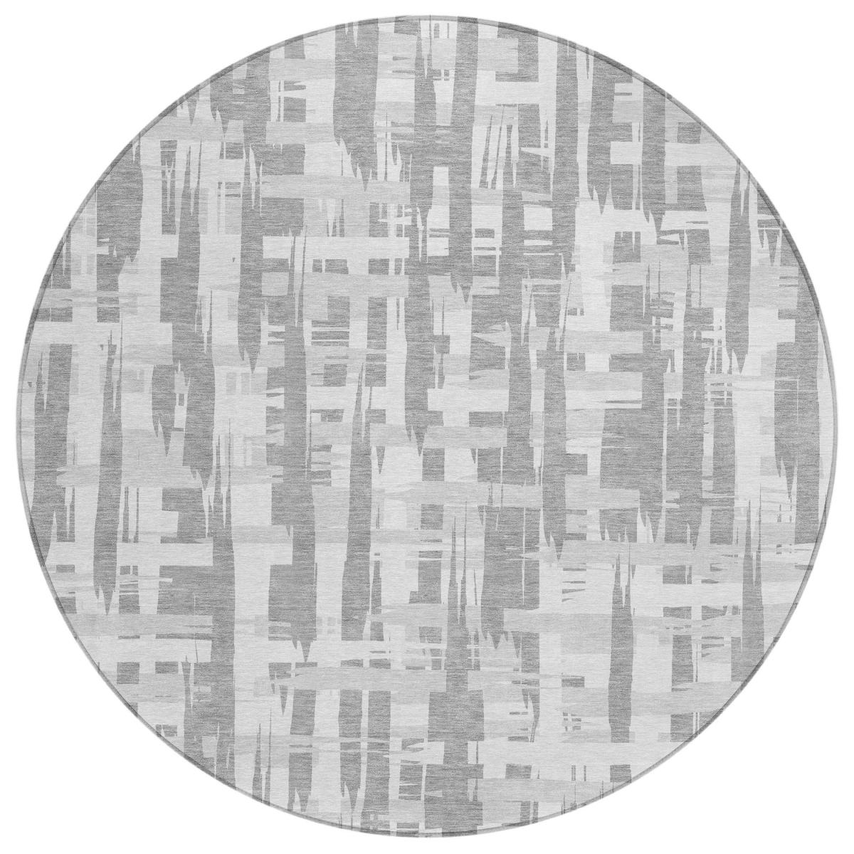 622697 8 ft. Gray Silver & Ivory Striped Washable Transitional Indoor & Outdoor Round Area Rug