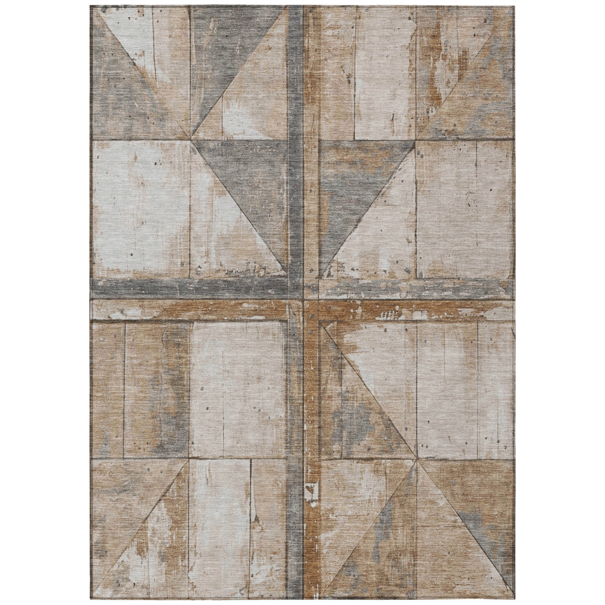 623609 9 x 12 ft. Copper & Gray Geometric Washable Transitional Indoor & Outdoor Rectangle Area Rug
