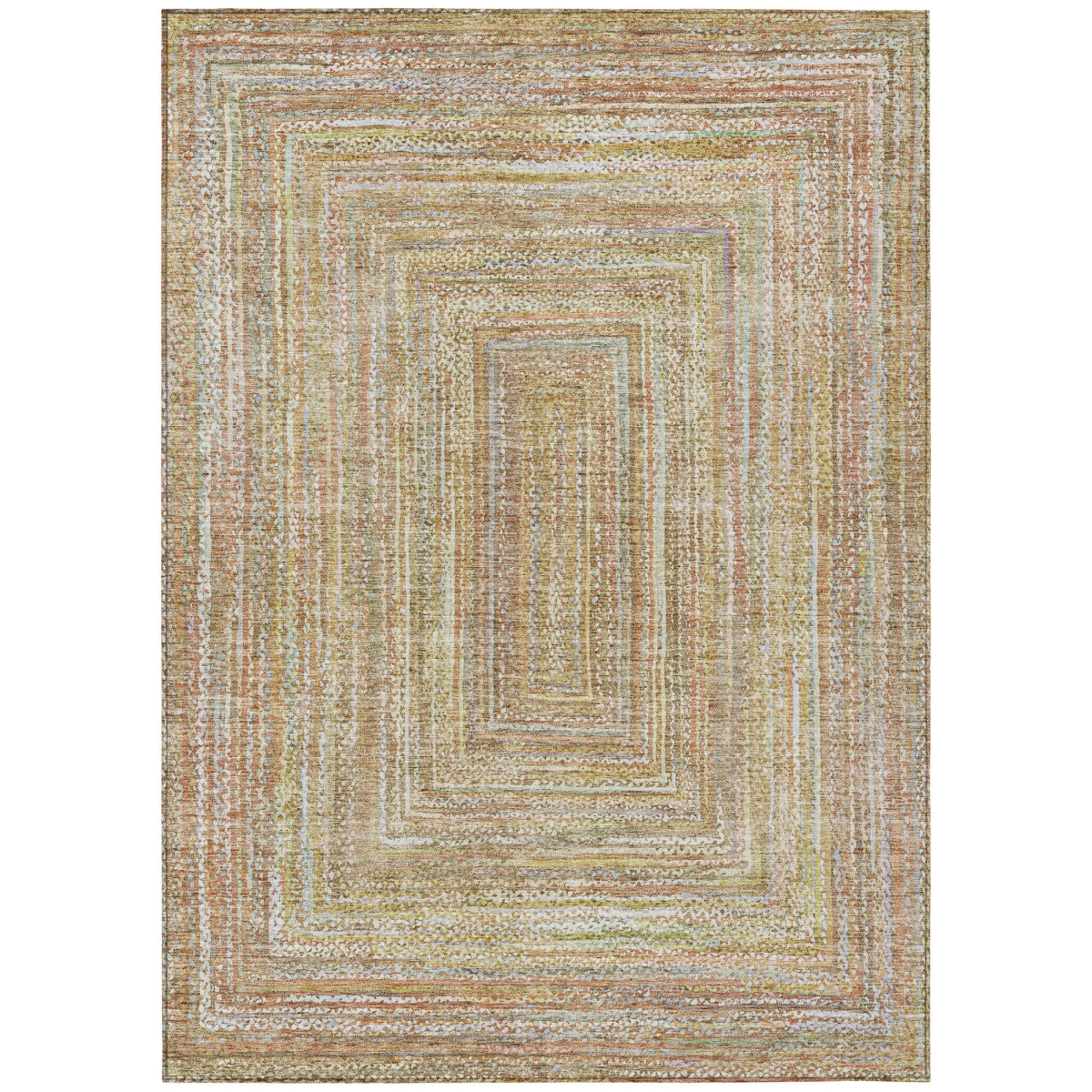 618977 9 x 12 ft. Tan Beige & Gold Geometric Washable Transitional Indoor & Outdoor Rectangle Area Rug