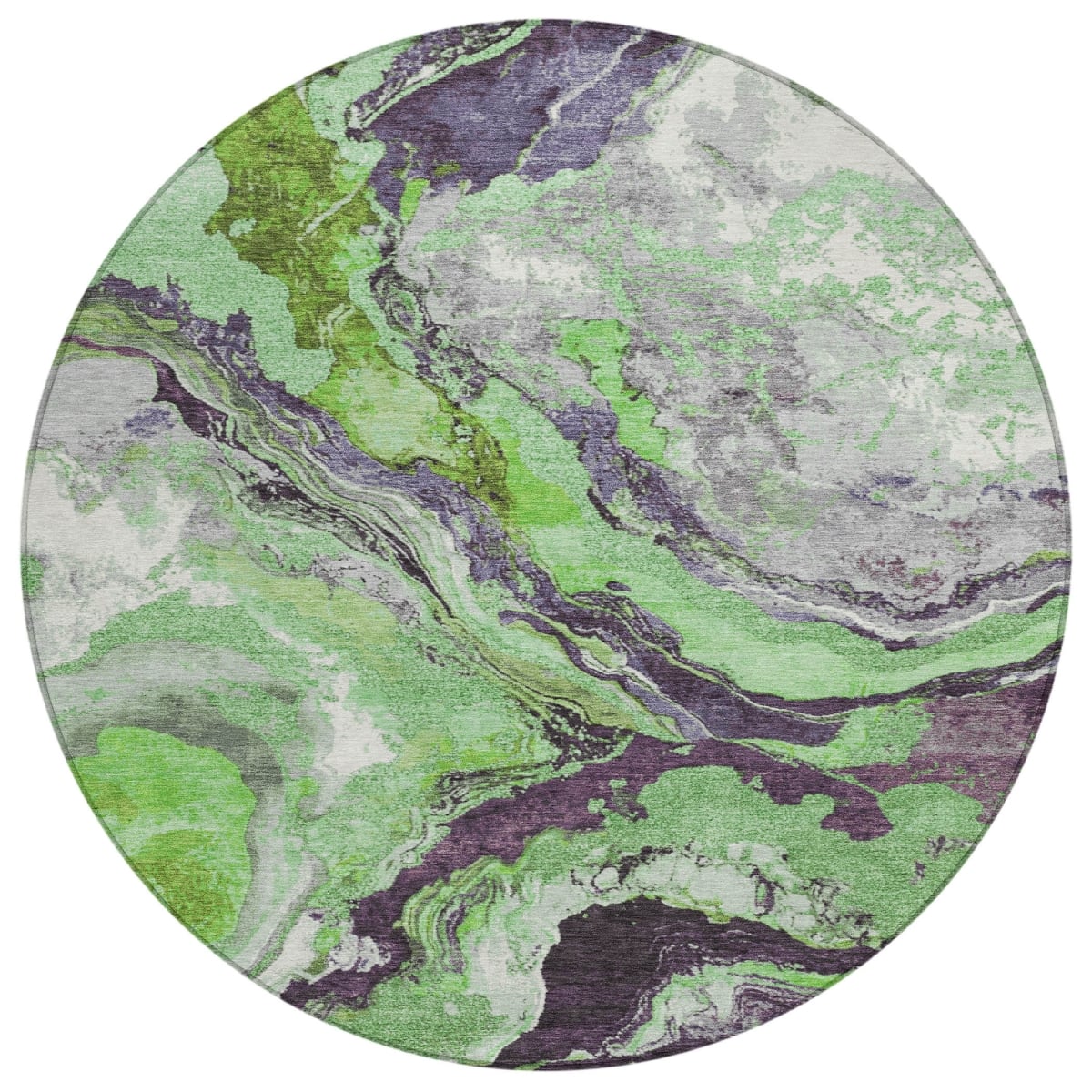 625441 8 ft. Green & Charcoal Abstract Washable Transitional Indoor & Outdoor Round Area Rug