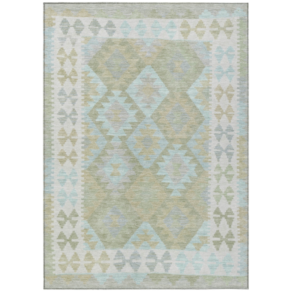 625761 10 x 14 ft. Sage Sky Blue & Copper Tribal Washable Transitional Indoor & Outdoor Rectangle Area Rug