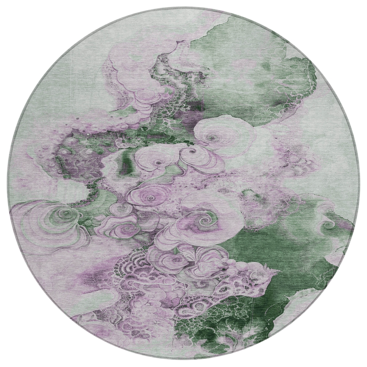 623140 8 ft. Sage & Lavender Abstract Washable Transitional Indoor & Outdoor Round Area Rug