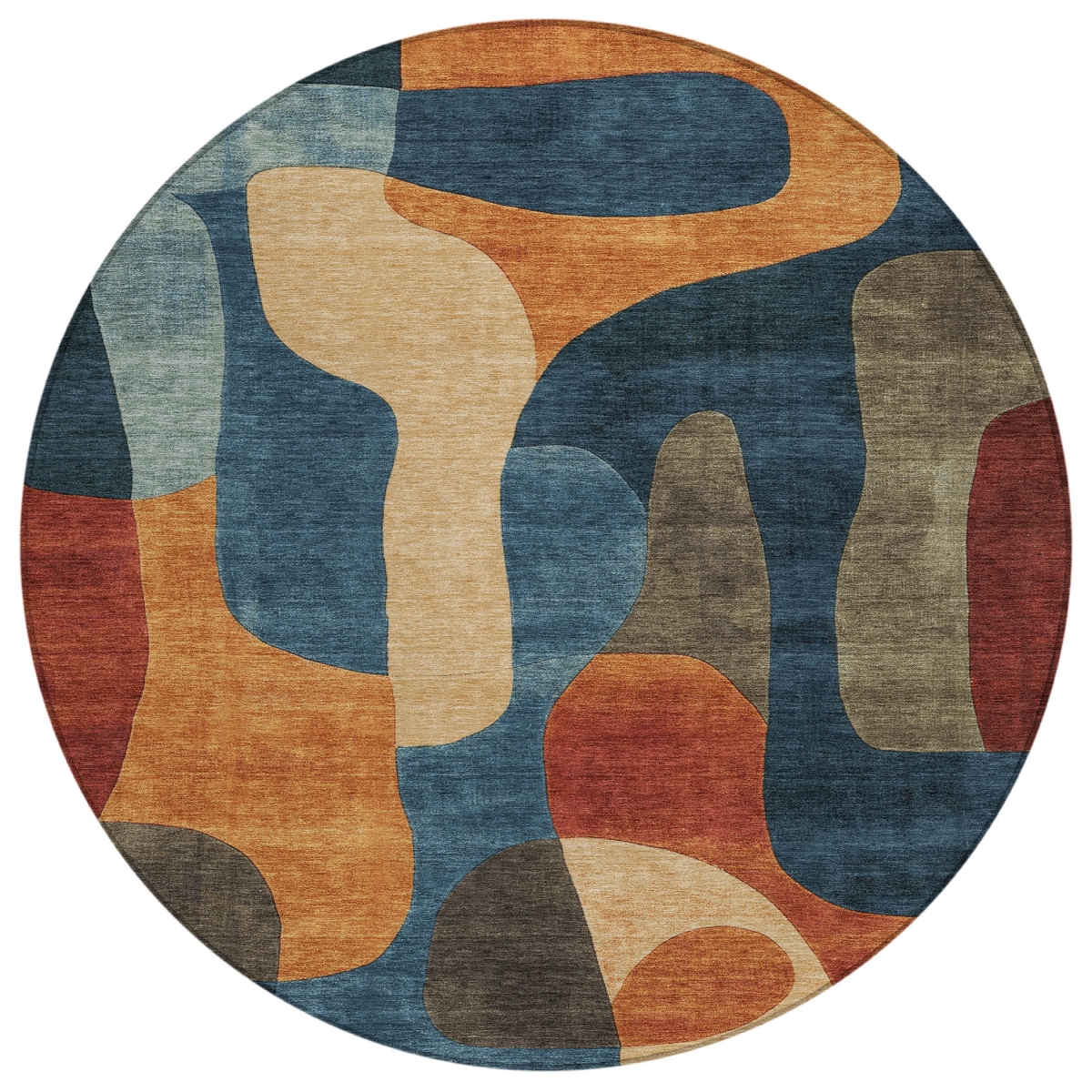 623296 8 ft. Navy Blue & Orange Abstract Washable Transitional Indoor & Outdoor Round Area Rug