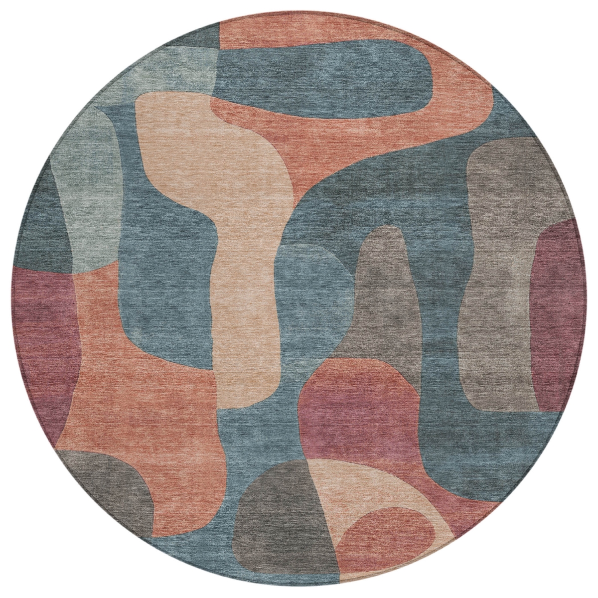 623308 8 ft. Sage & Pale Aqua Abstract Washable Transitional Indoor & Outdoor Round Area Rug