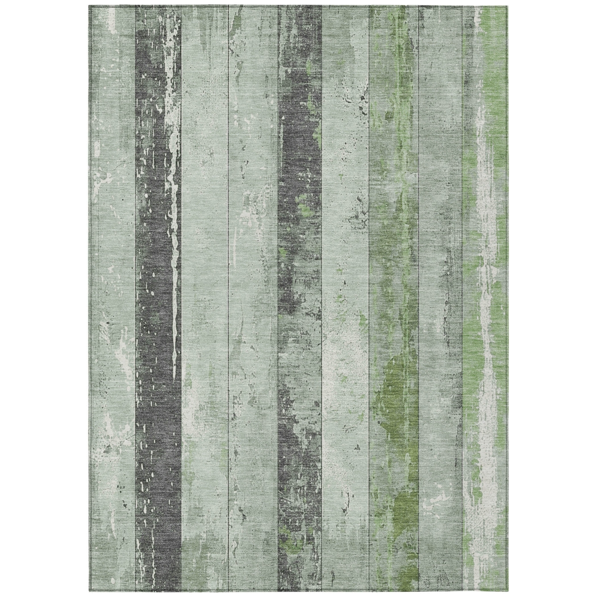 623317 10 x 14 ft. Artichoke Green & Gray Striped Washable Transitional Indoor & Outdoor Rectangle Area Rug