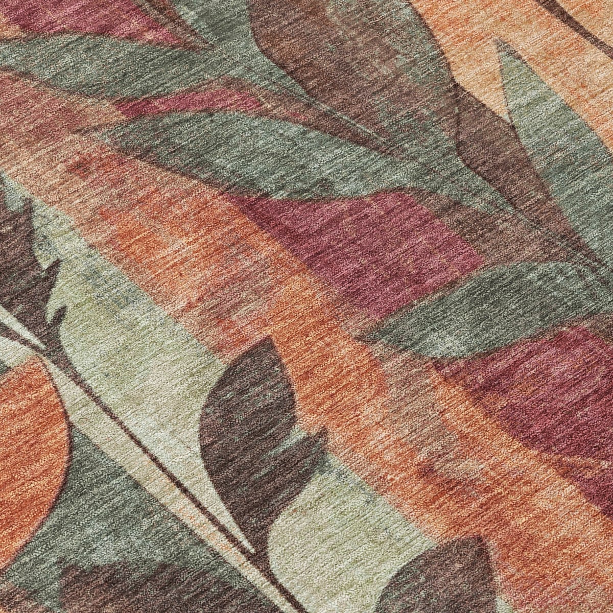 623461 3 x 5 ft. Terra Cotta & Sage Floral Washable Transitional Indoor & Outdoor Rectangle Area Rug