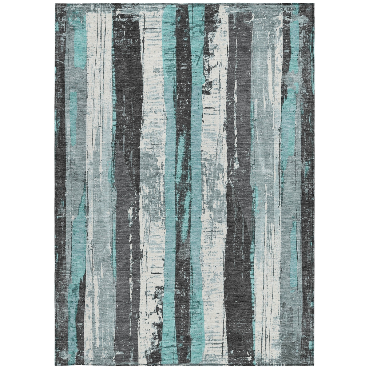 623497 3 x 5 ft. Teal, Blue & Gray Striped Washable Transitional Indoor & Outdoor Rectangle Area Rug