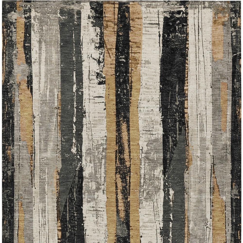 623507 9 x 12 ft. Taupe & Gold Striped Washable Transitional Indoor & Outdoor Rectangle Area Rug
