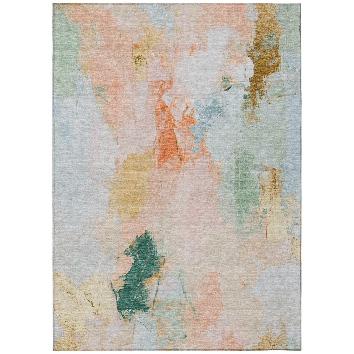 625617 9 x 12 ft. Peach & Teal Blue Abstract Washable Transitional Indoor & Outdoor Rectangle Area Rug