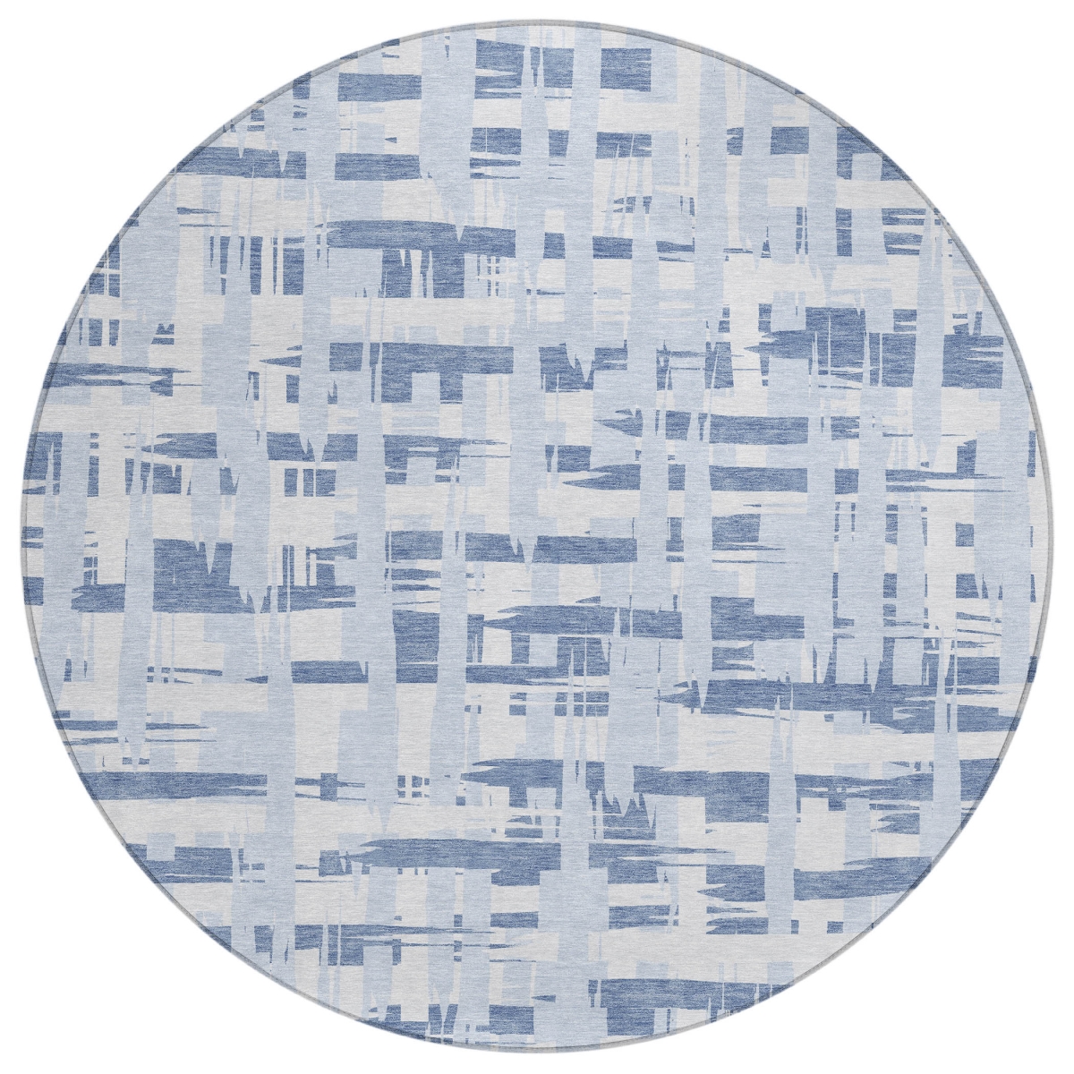 622685 8 ft. Blue, Ivory & Sky Blue Striped Washable Transitional Indoor & Outdoor Round Area Rug
