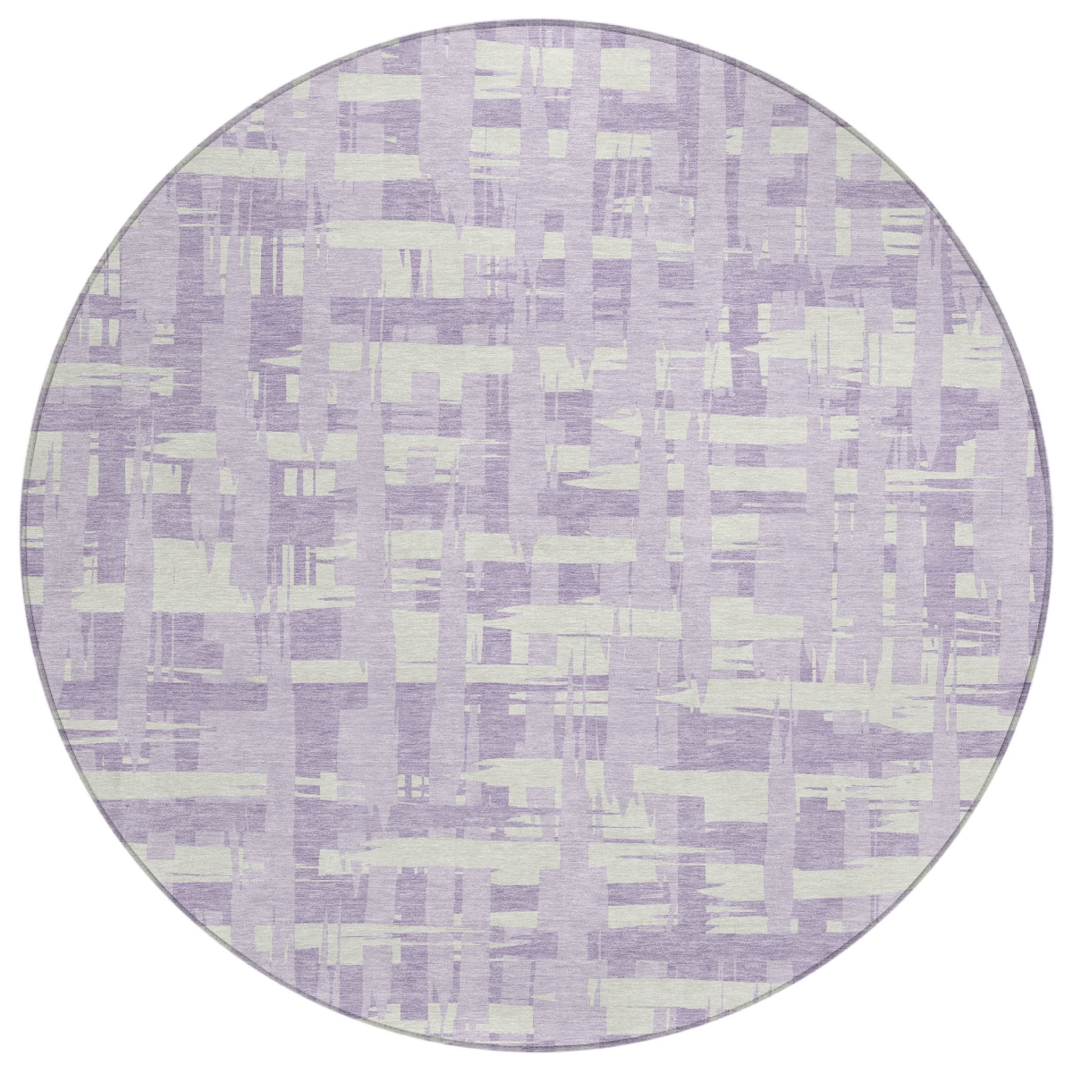 622709 8 ft. Lavender Lilac & Ivory Striped Washable Transitional Indoor & Outdoor Round Area Rug