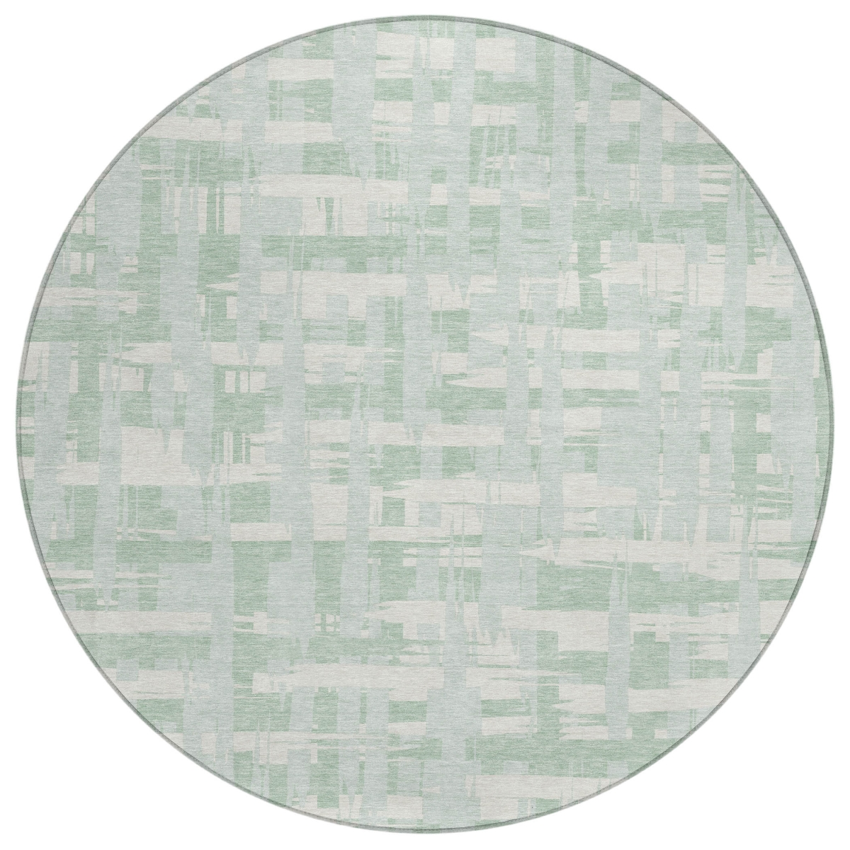 622715 8 ft. Mint Green, Ivory & Pale Aqua Striped Washable Transitional Indoor & Outdoor Round Area Rug